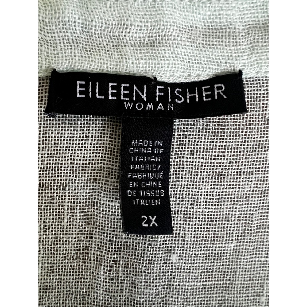 Eileen Fisher Woman 2X Organic Linen Blouse Seafoam Green Split Neck Top S5ONF - Picture 2 of 9